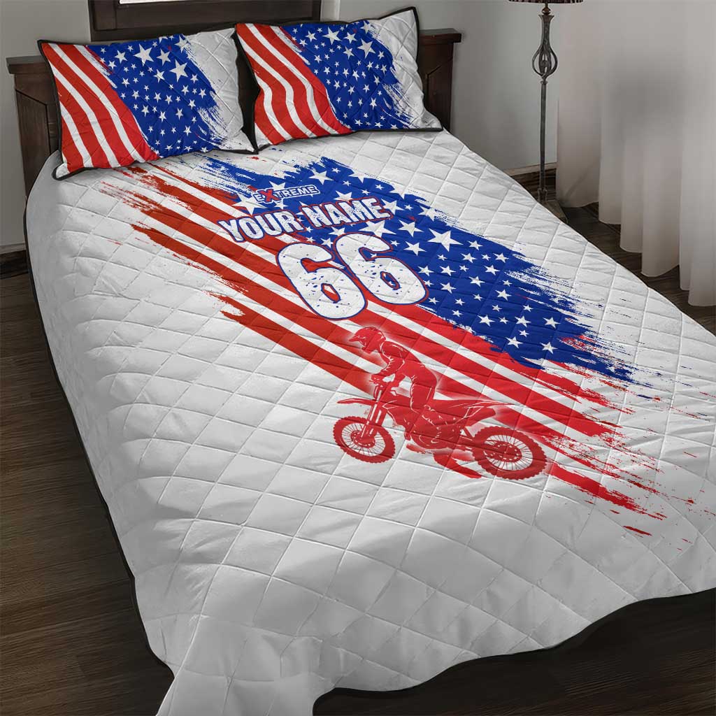 Custom Patriotic Motocross Quilt Bed Set with American Flag - Wonder Print Shop