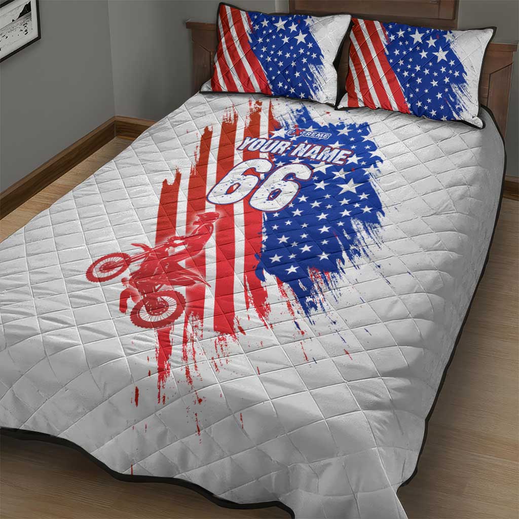 Custom Patriotic Motocross Quilt Bed Set with American Flag - Wonder Print Shop