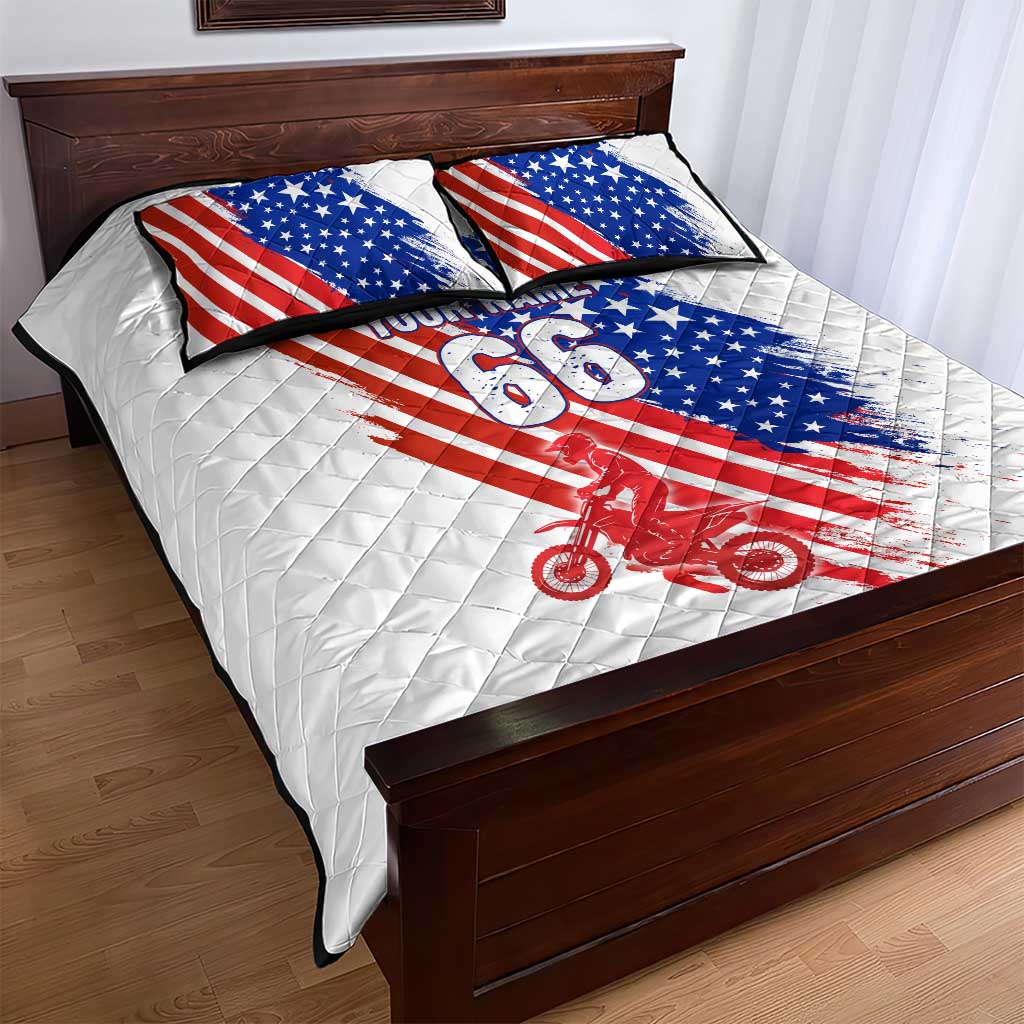 Custom Patriotic Motocross Quilt Bed Set with American Flag - Wonder Print Shop
