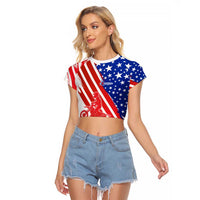 Custom Patriotic Motocross Raglan Cropped T Shirt with American Flag - Wonder Print Shop