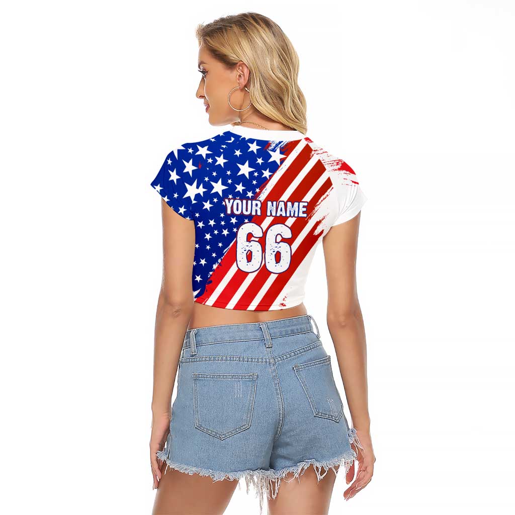 Custom Patriotic Motocross Raglan Cropped T Shirt with American Flag - Wonder Print Shop