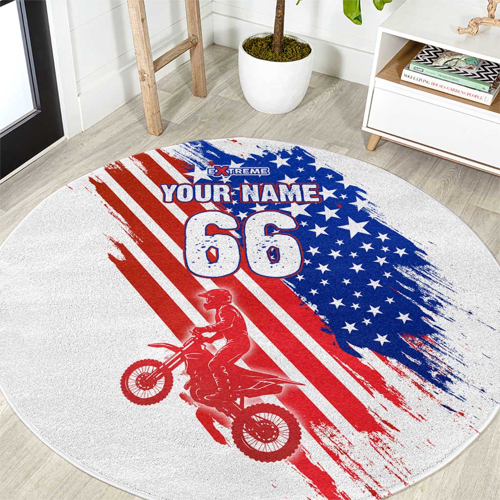 Custom Patriotic Motocross Round Carpet with American Flag - Wonder Print Shop