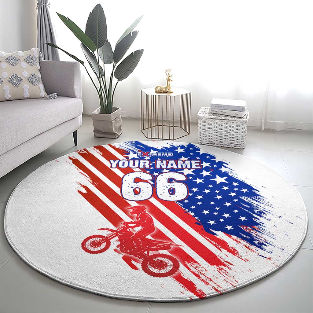 Custom Patriotic Motocross Round Carpet with American Flag - Wonder Print Shop