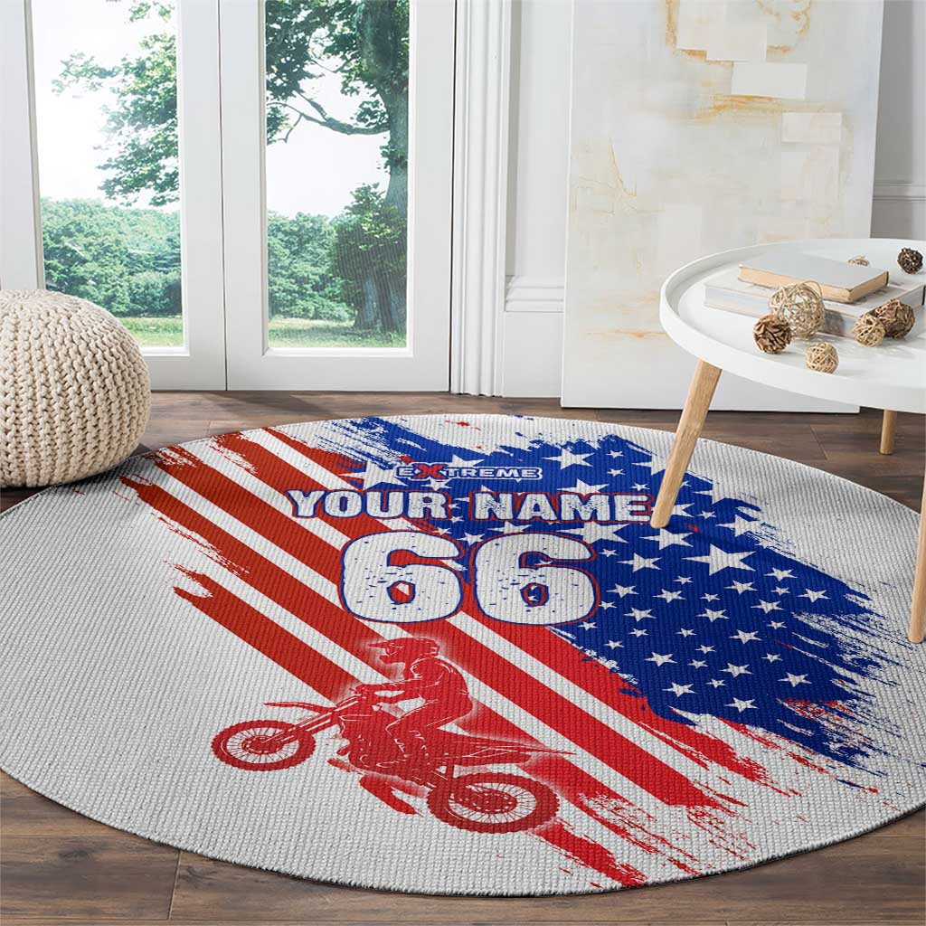 Custom Patriotic Motocross Round Carpet with American Flag - Wonder Print Shop