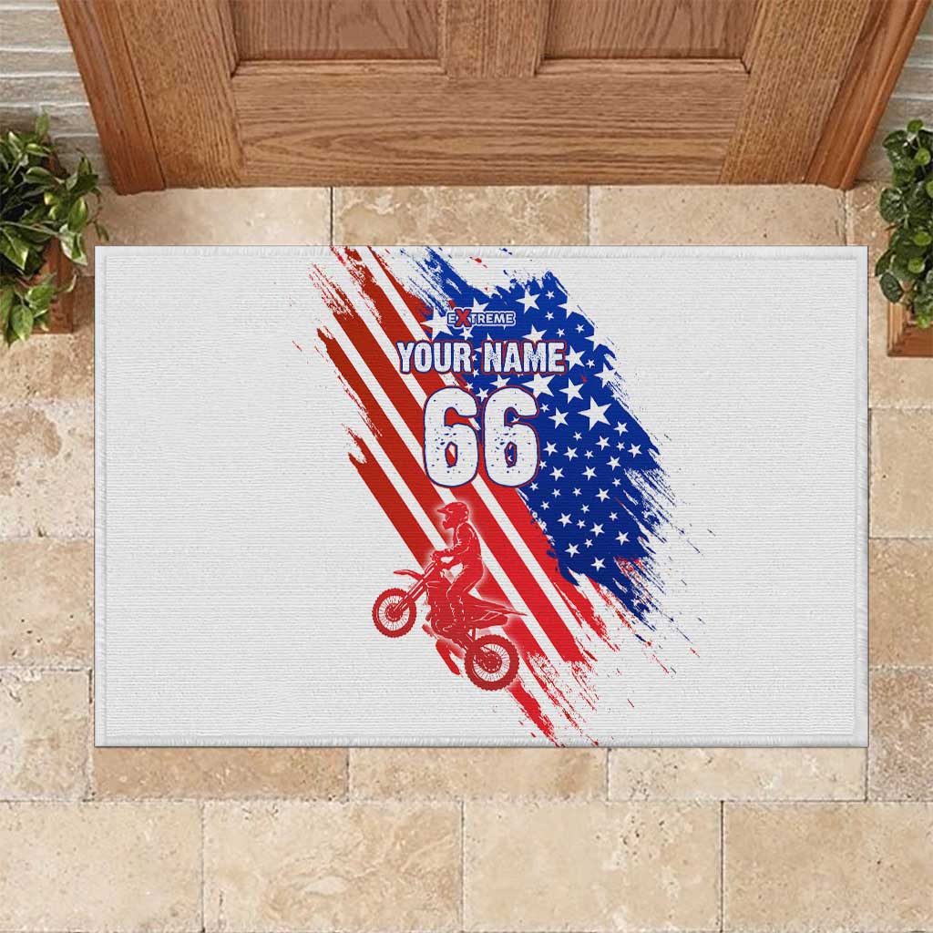 Custom Patriotic Motocross Rubber Doormat with American Flag - Wonder Print Shop