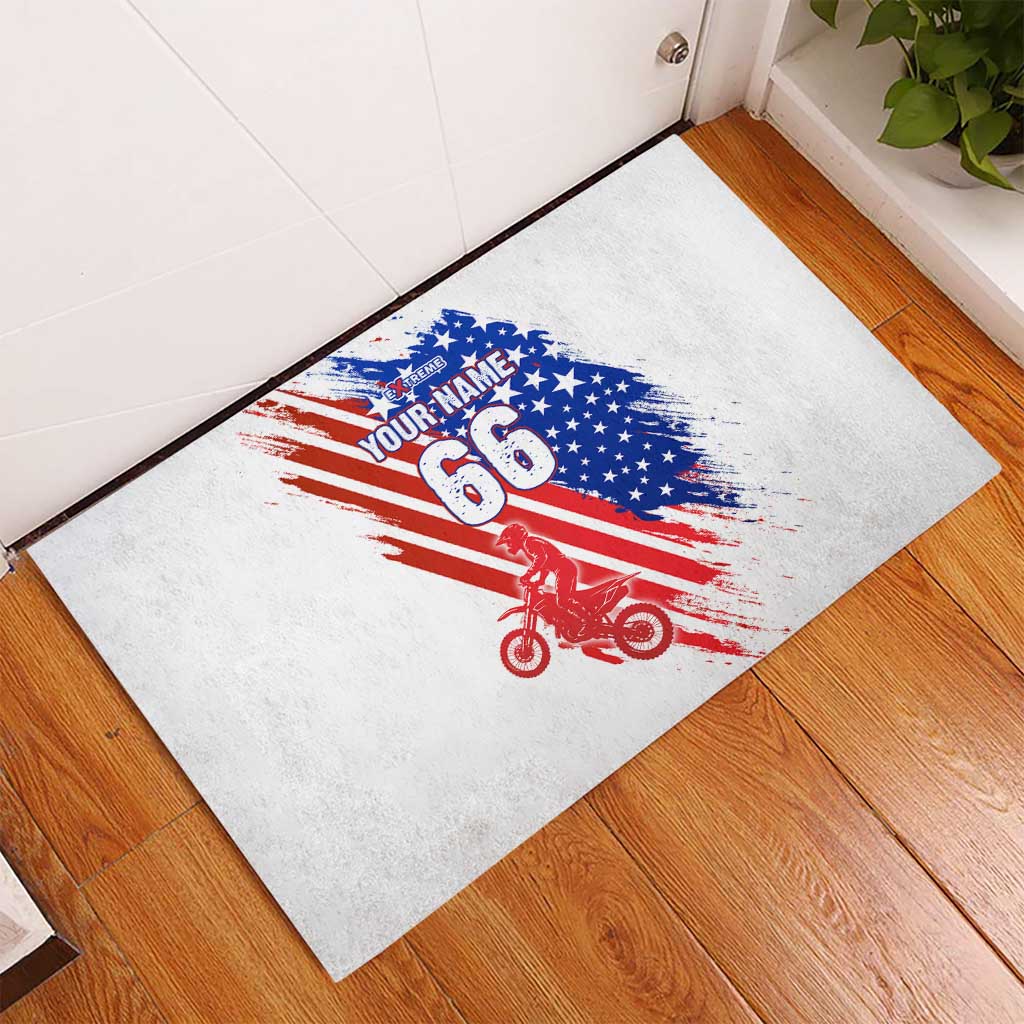 Custom Patriotic Motocross Rubber Doormat with American Flag - Wonder Print Shop