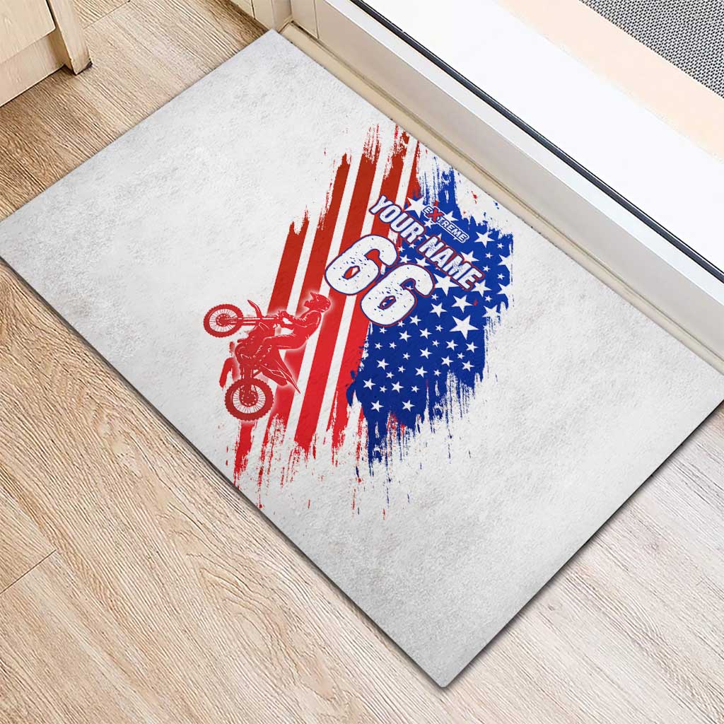 Custom Patriotic Motocross Rubber Doormat with American Flag - Wonder Print Shop