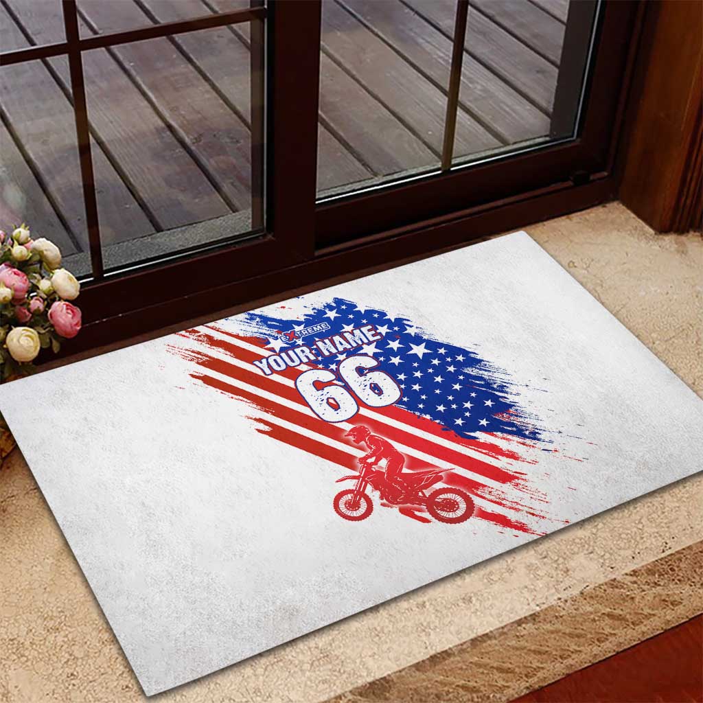 Custom Patriotic Motocross Rubber Doormat with American Flag - Wonder Print Shop