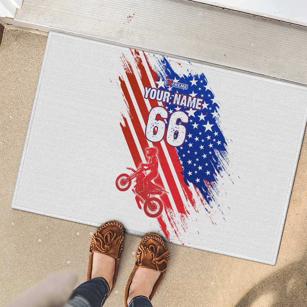 Custom Patriotic Motocross Rubber Doormat with American Flag - Wonder Print Shop