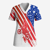 Custom Patriotic Motocross Scrub Top with American Flag - Wonder Print Shop