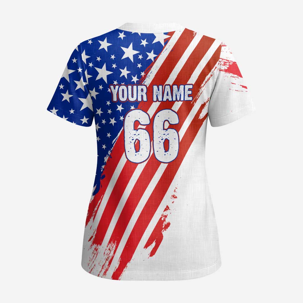 Custom Patriotic Motocross Scrub Top with American Flag - Wonder Print Shop