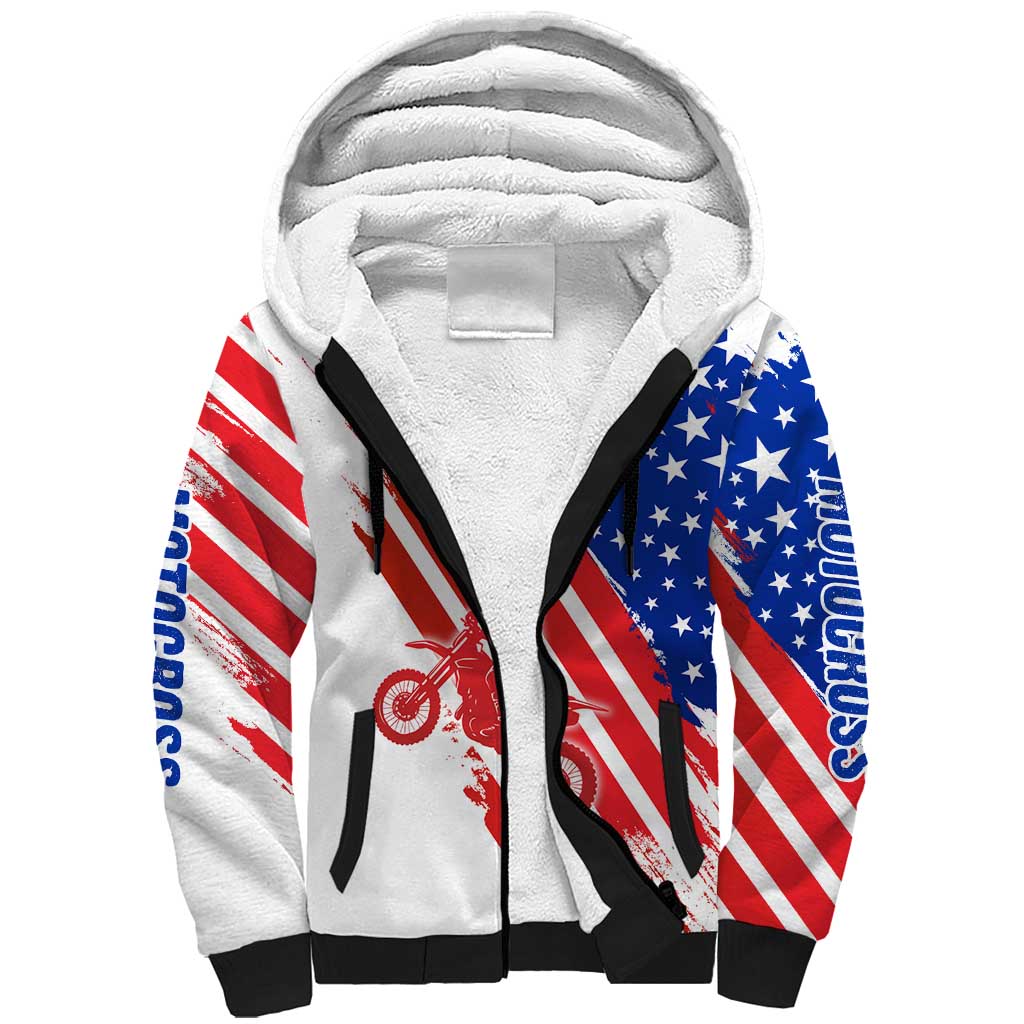 Custom Patriotic Motocross Sherpa Hoodie with American Flag - Wonder Print Shop