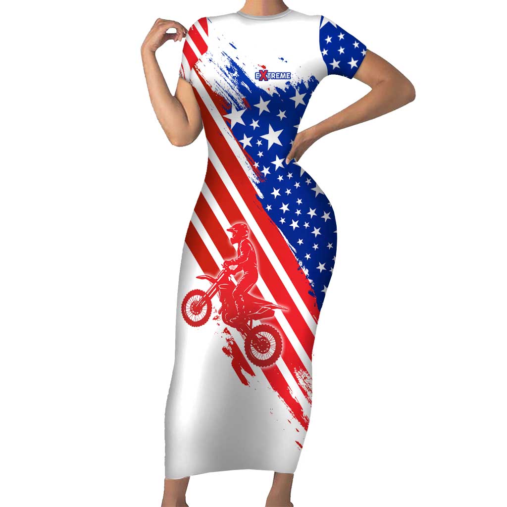 Custom Patriotic Motocross Short Sleeve Bodycon Dress with American Flag - Wonder Print Shop