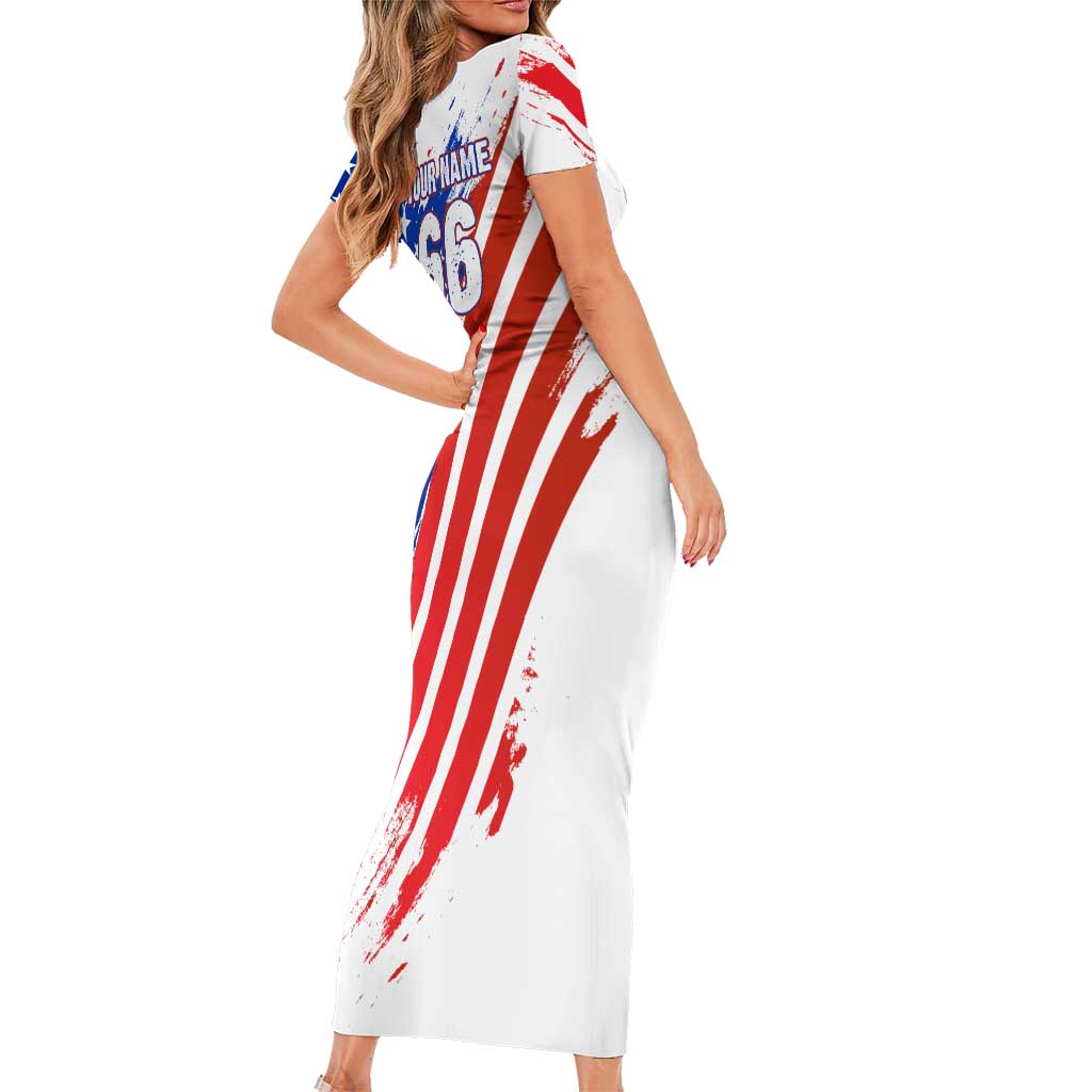 Custom Patriotic Motocross Short Sleeve Bodycon Dress with American Flag - Wonder Print Shop