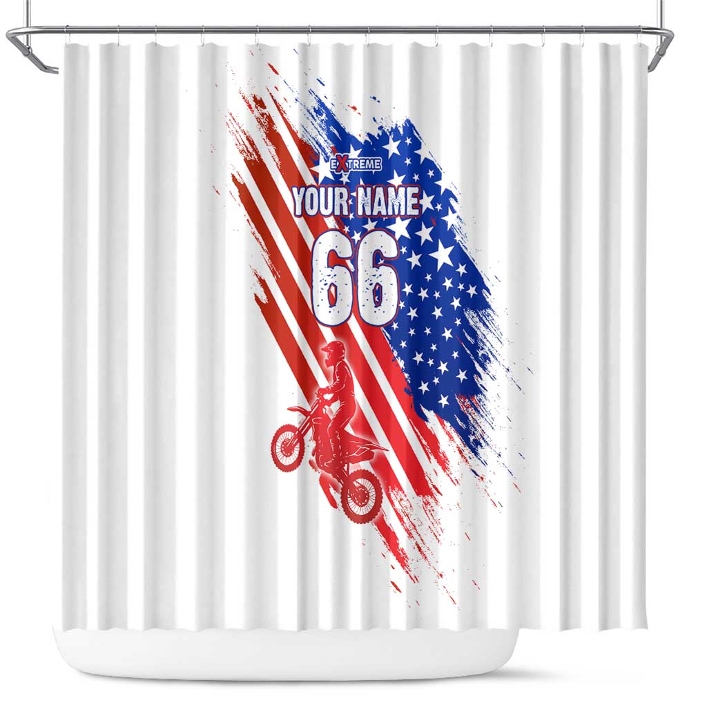 Custom Patriotic Motocross Shower Curtain with American Flag - Wonder Print Shop