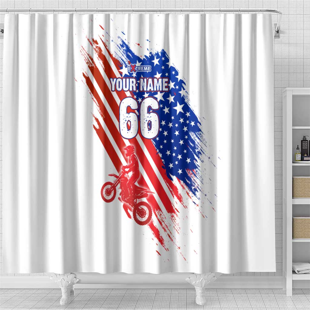 Custom Patriotic Motocross Shower Curtain with American Flag - Wonder Print Shop