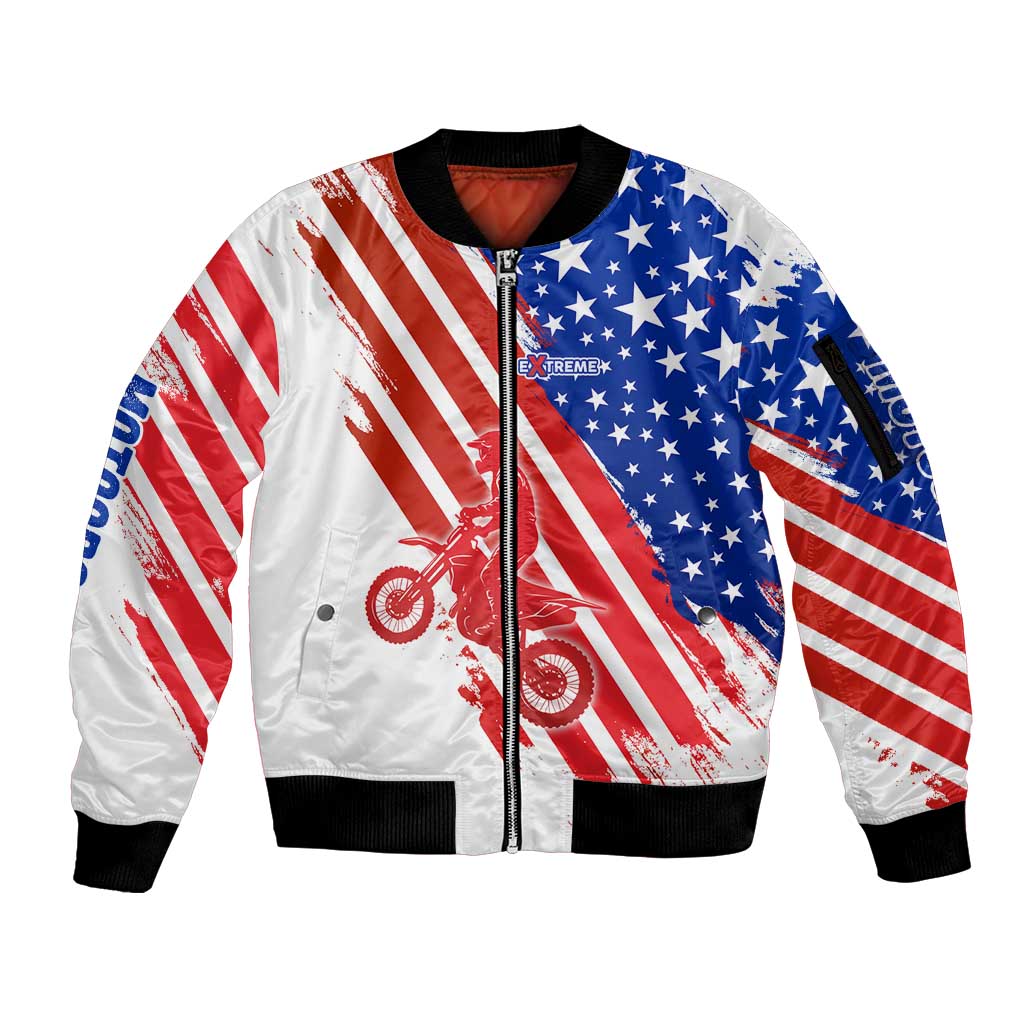 Custom Patriotic Motocross Sleeve Zip Bomber Jacket with American Flag - Wonder Print Shop
