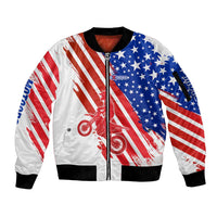 Custom Patriotic Motocross Sleeve Zip Bomber Jacket with American Flag - Wonder Print Shop