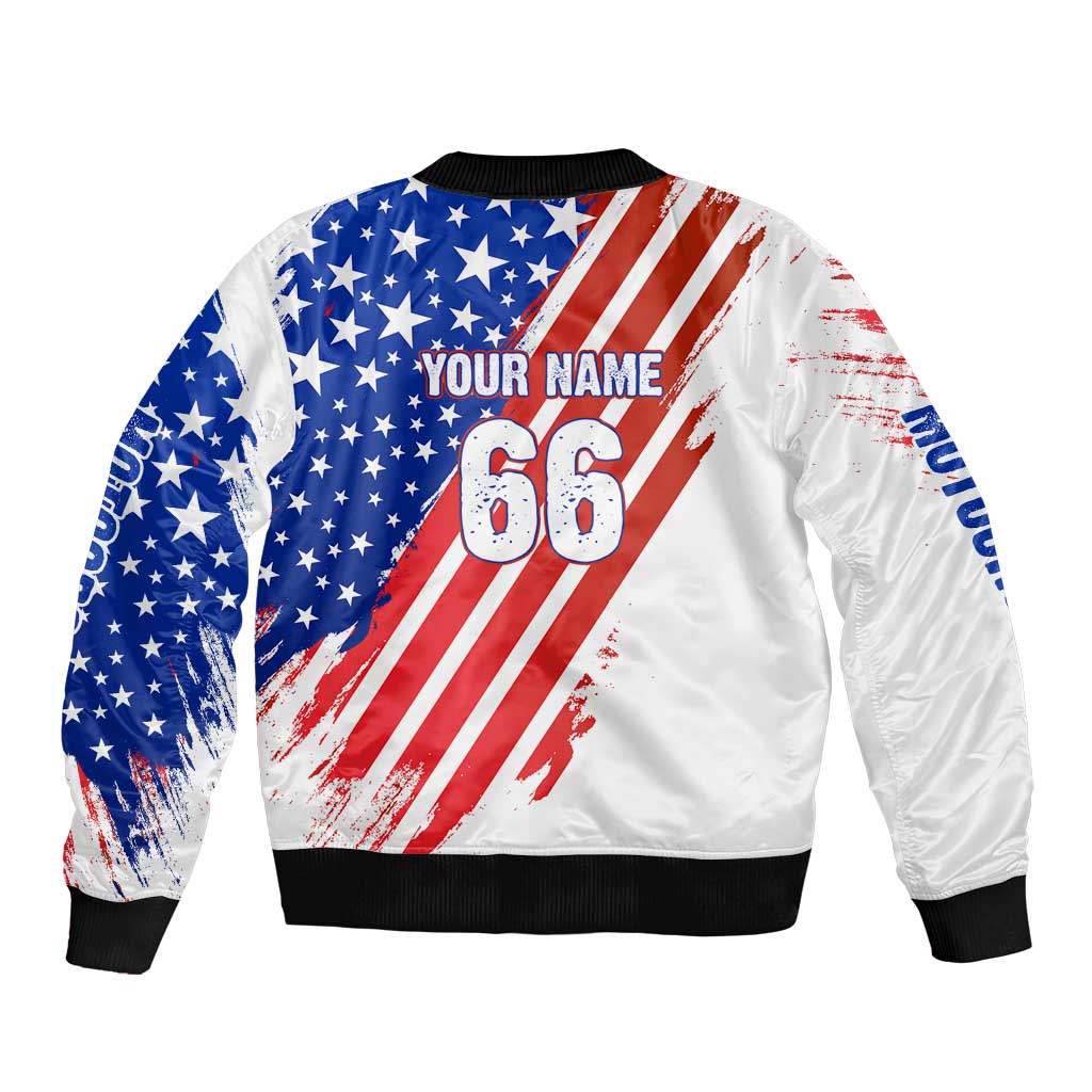 Custom Patriotic Motocross Sleeve Zip Bomber Jacket with American Flag - Wonder Print Shop