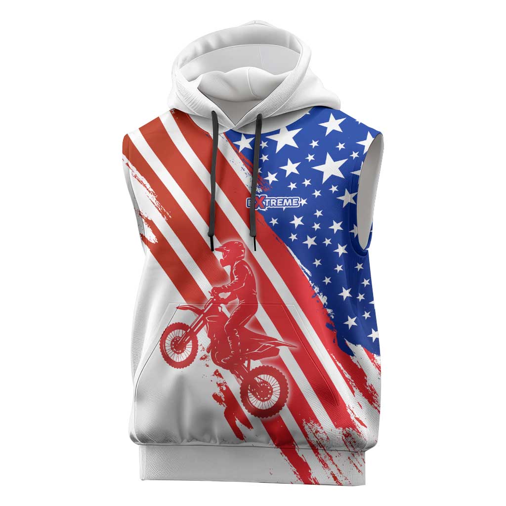 Custom Patriotic Motocross Sleeveless Hoodie with American Flag - Wonder Print Shop