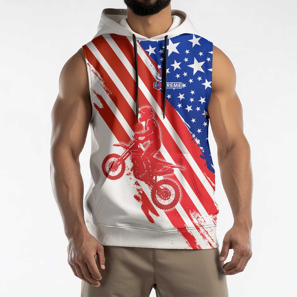 Custom Patriotic Motocross Sleeveless Hoodie with American Flag - Wonder Print Shop