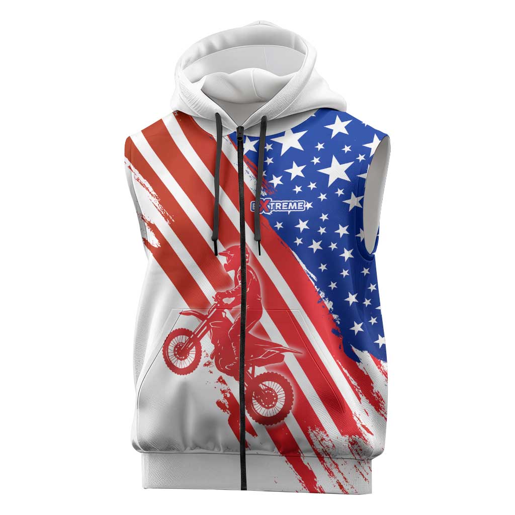 Custom Patriotic Motocross Sleeveless Zip Hoodie with American Flag - Wonder Print Shop