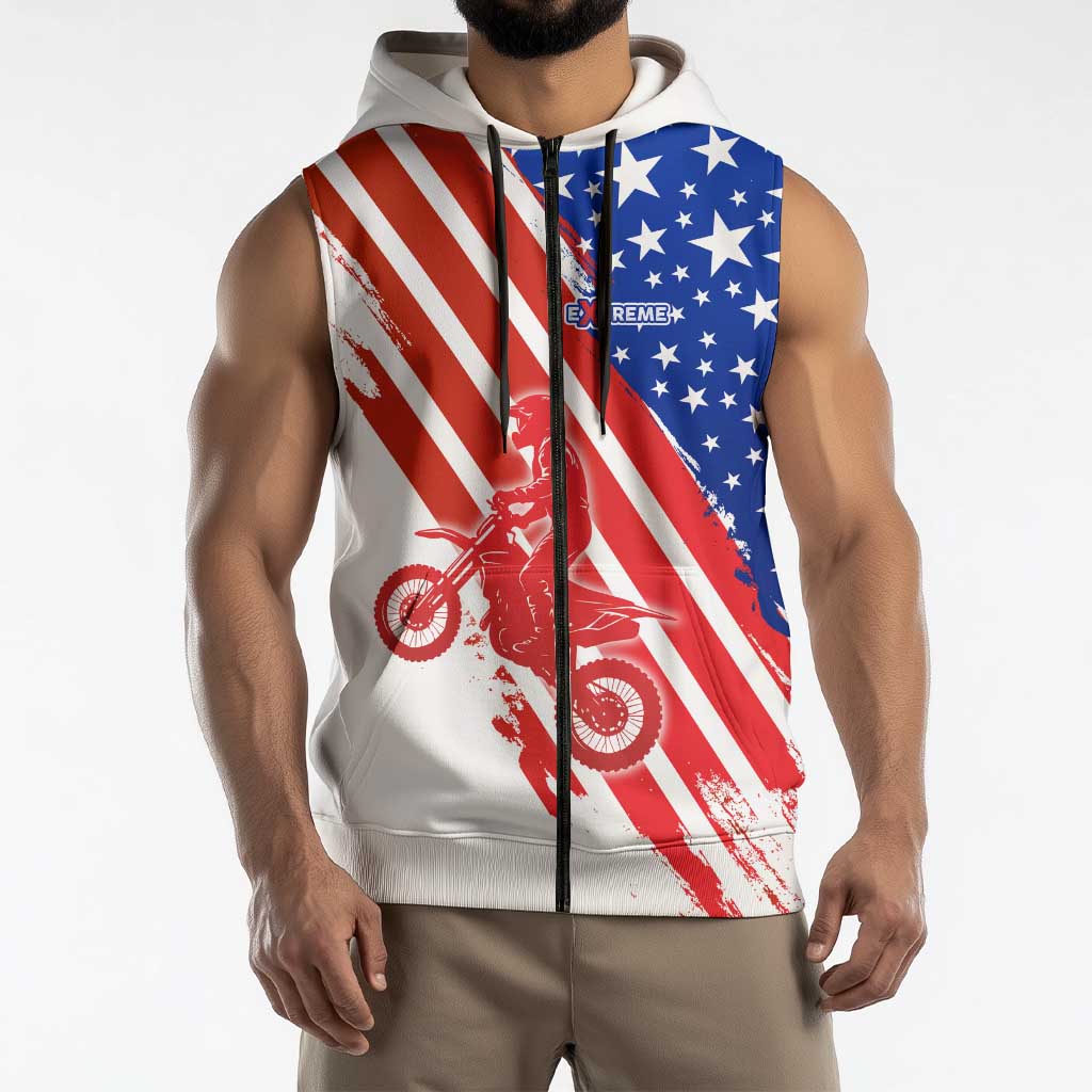 Custom Patriotic Motocross Sleeveless Zip Hoodie with American Flag - Wonder Print Shop