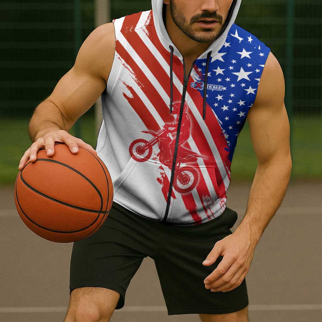 Custom Patriotic Motocross Sleeveless Zip Hoodie with American Flag - Wonder Print Shop