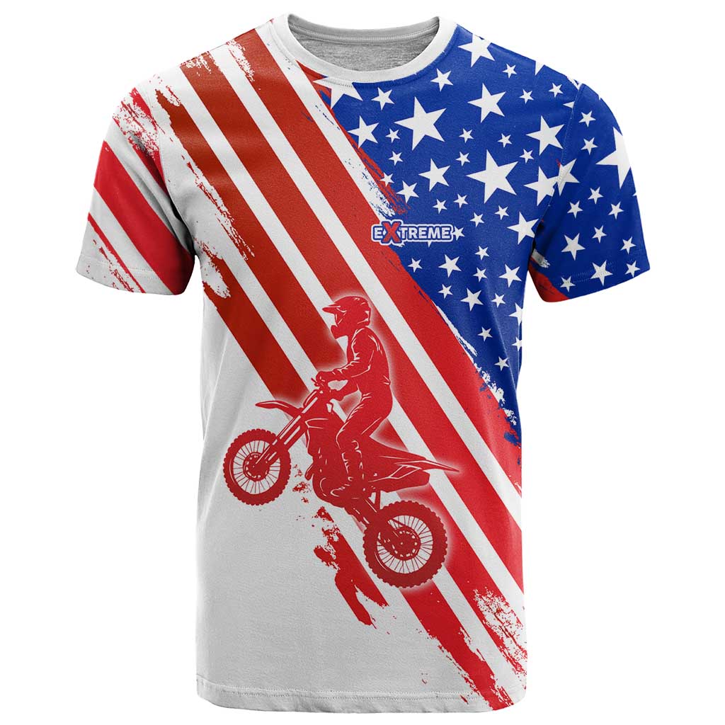 Custom Patriotic Motocross T Shirt with American Flag - Wonder Print Shop