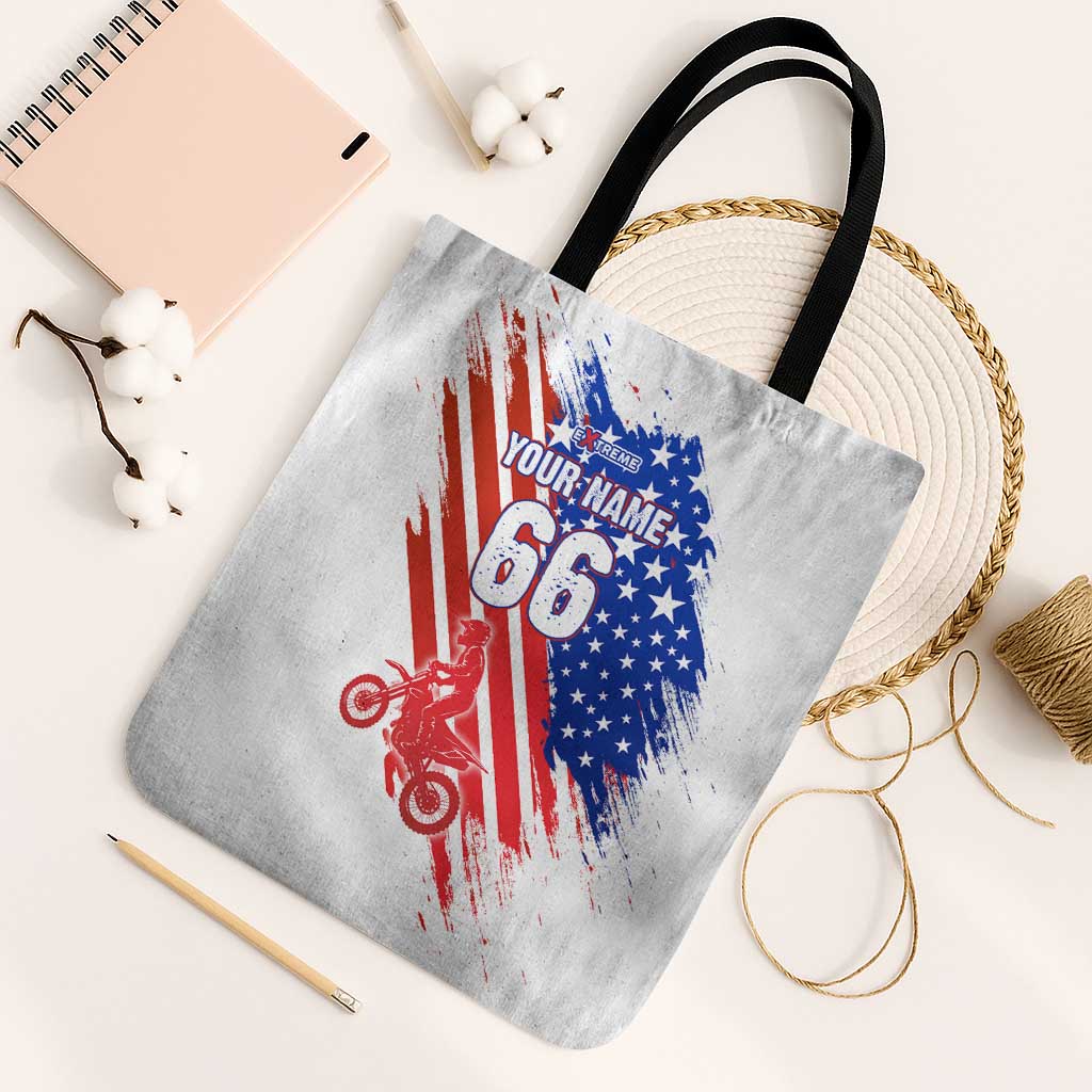 Custom Patriotic Motocross Tote Bag with American Flag - Wonder Print Shop