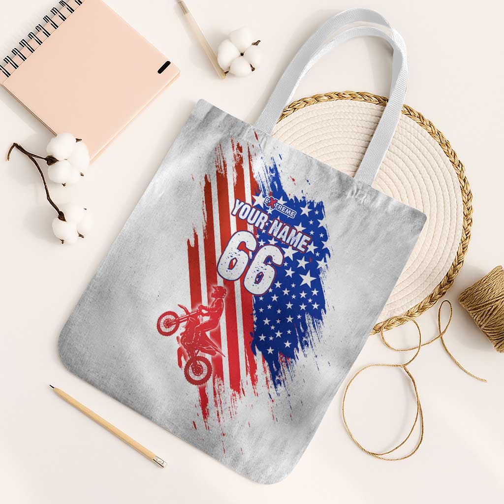 Custom Patriotic Motocross Tote Bag with American Flag - Wonder Print Shop