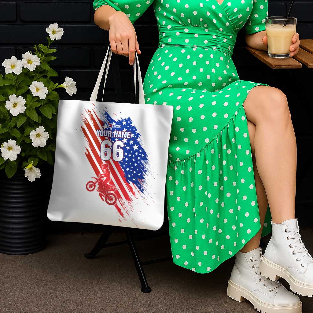 Custom Patriotic Motocross Tote Bag with American Flag - Wonder Print Shop