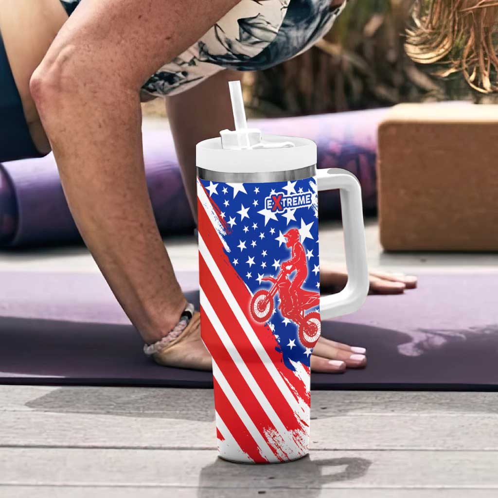 Custom Patriotic Motocross Tumbler With Handle with American Flag - Wonder Print Shop