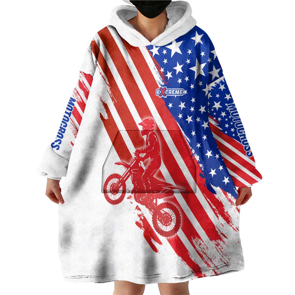 Custom Patriotic Motocross Wearable Blanket Hoodie with American Flag - Wonder Print Shop