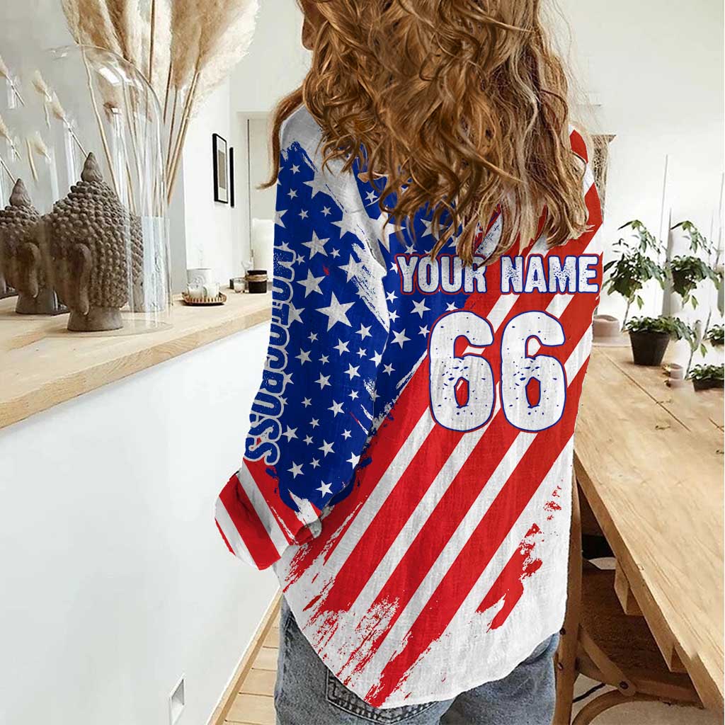 Custom Patriotic Motocross Women Casual Shirt with American Flag - Wonder Print Shop