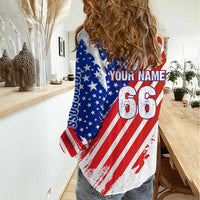 Custom Patriotic Motocross Women Casual Shirt with American Flag - Wonder Print Shop