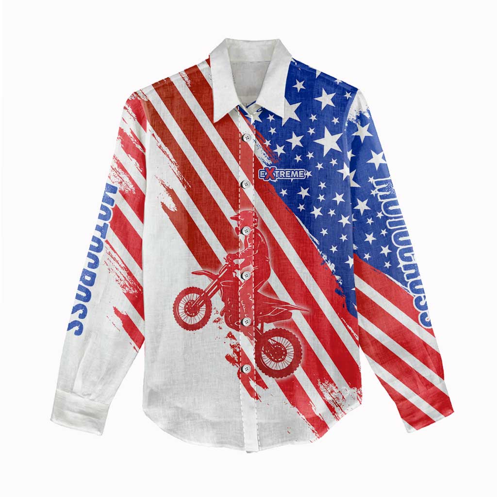 Custom Patriotic Motocross Women Casual Shirt with American Flag - Wonder Print Shop