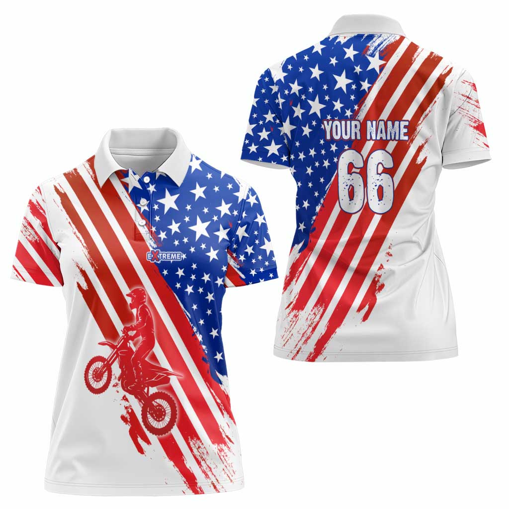 Custom Patriotic Motocross Women Polo Shirt with American Flag - Wonder Print Shop