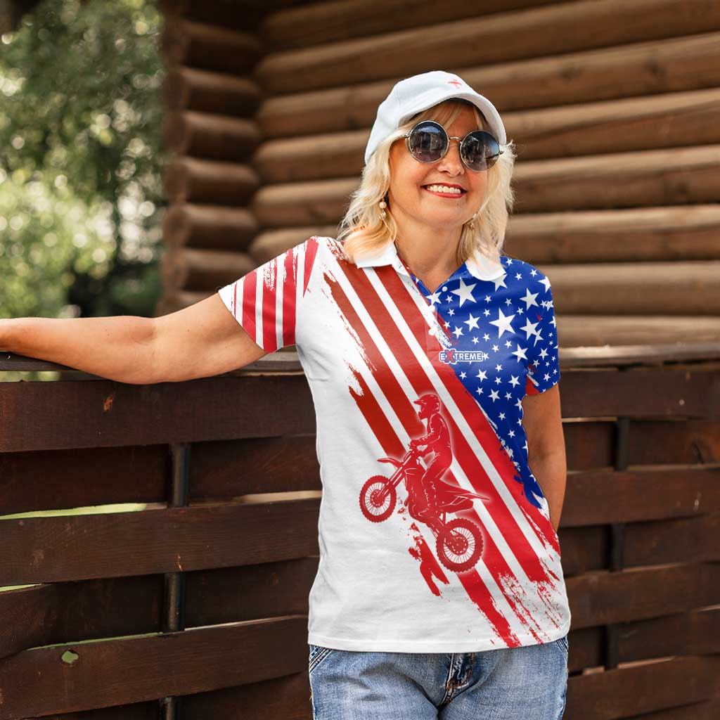 Custom Patriotic Motocross Women Polo Shirt with American Flag - Wonder Print Shop