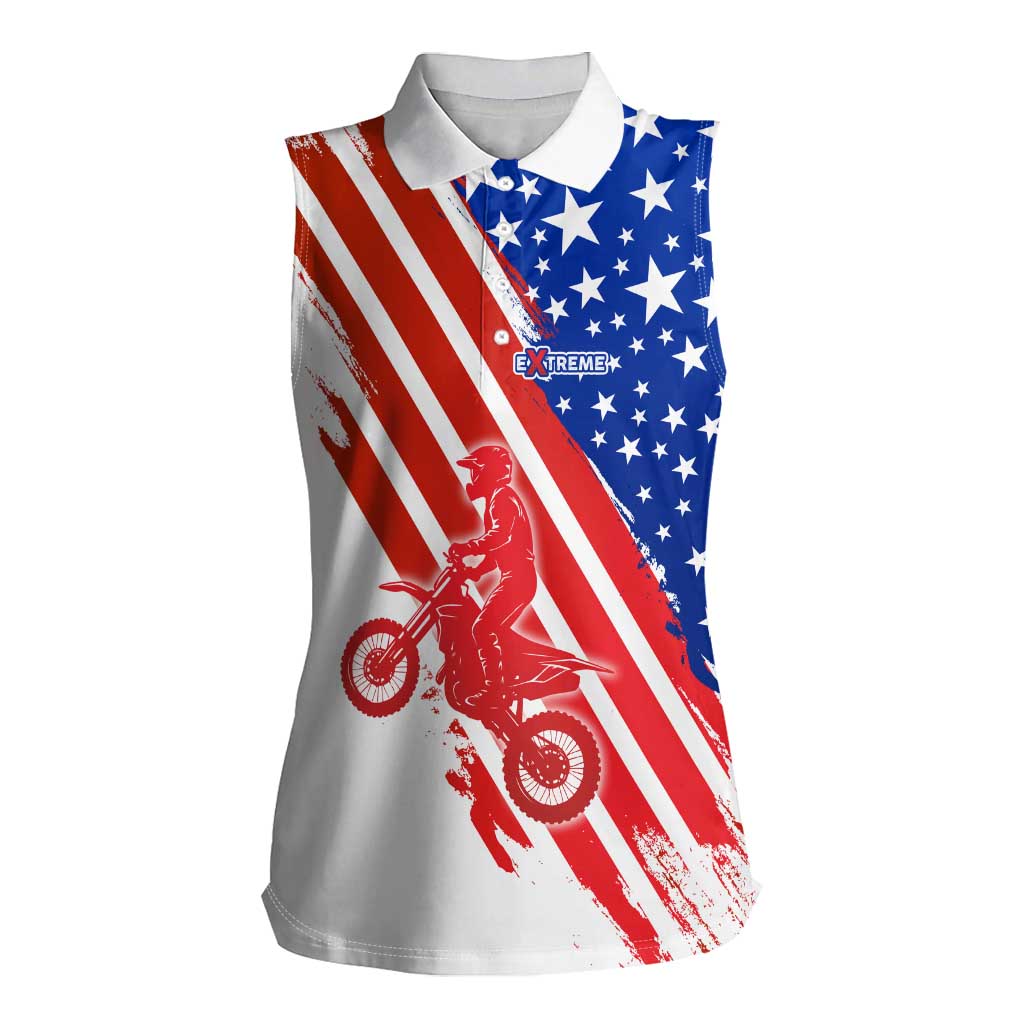 Custom Patriotic Motocross Women Sleeveless Polo Shirt with American Flag - Wonder Print Shop