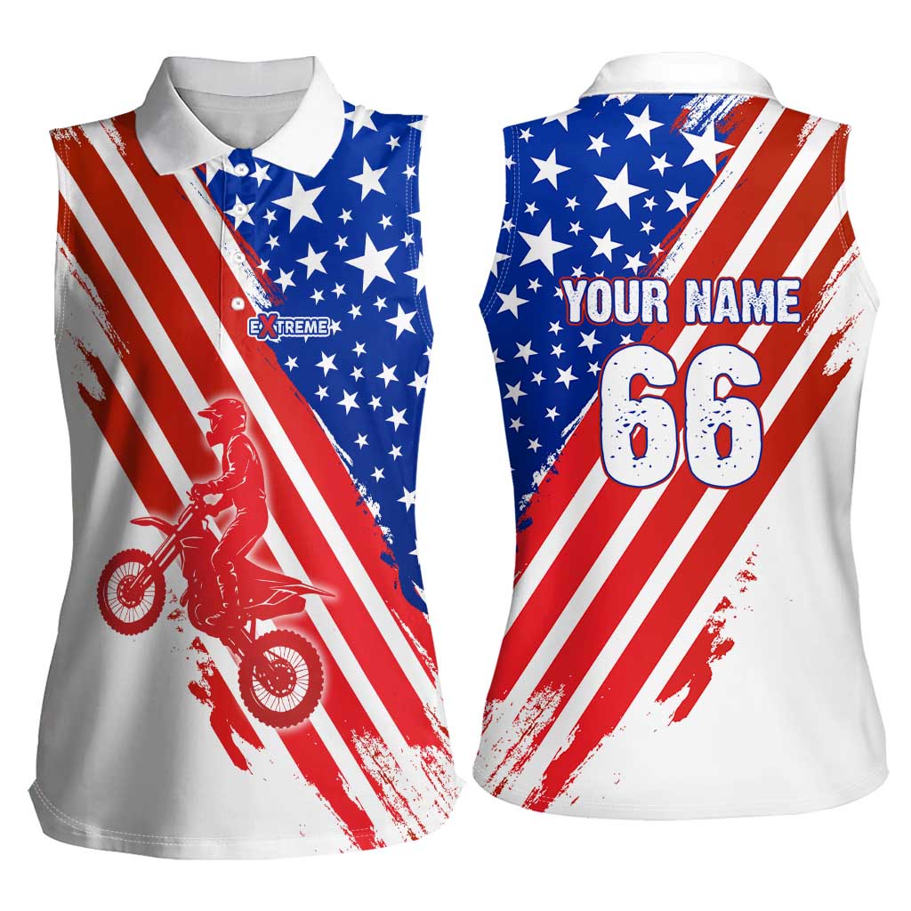 Custom Patriotic Motocross Women Sleeveless Polo Shirt with American Flag - Wonder Print Shop