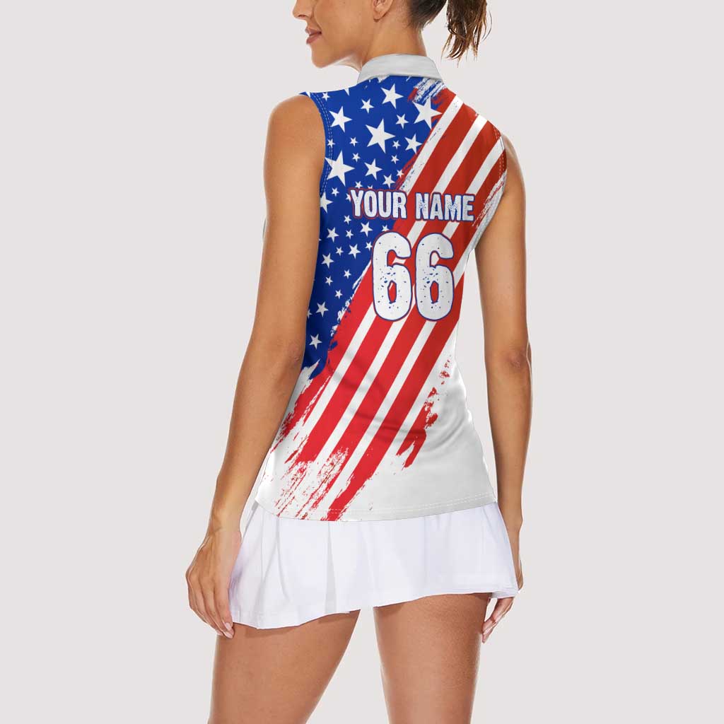 Custom Patriotic Motocross Women Sleeveless Polo Shirt with American Flag - Wonder Print Shop