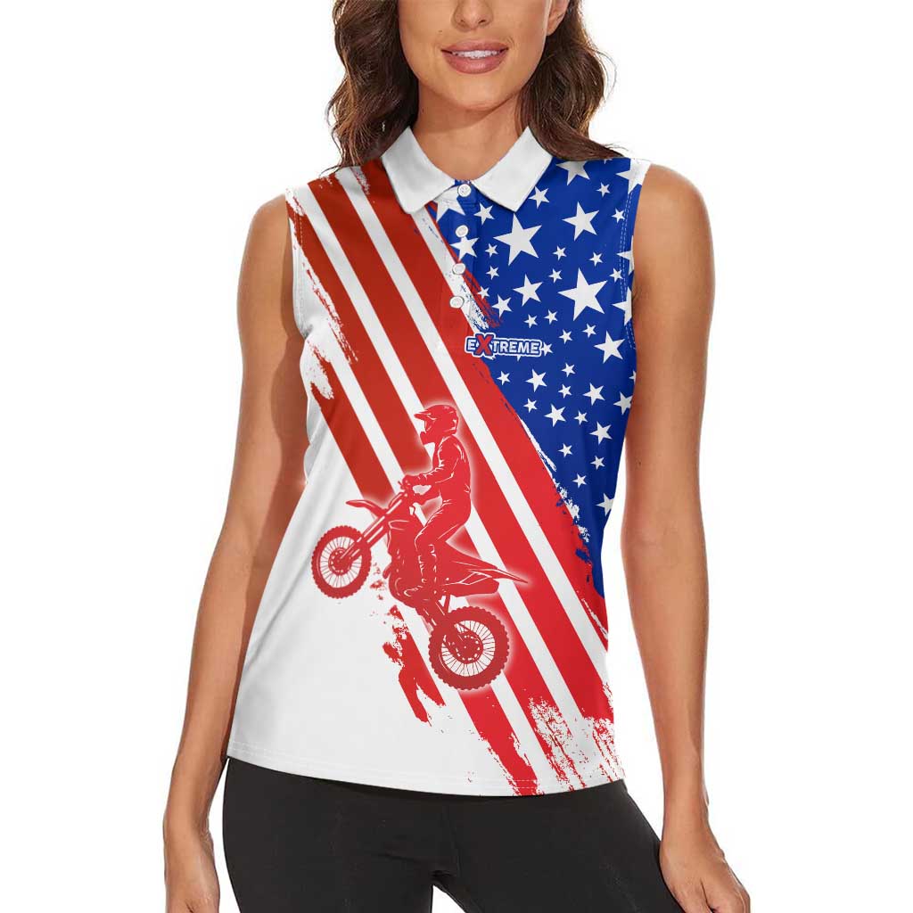 Custom Patriotic Motocross Women Sleeveless Polo Shirt with American Flag - Wonder Print Shop