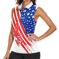 Custom Patriotic Motocross Women Sleeveless Polo Shirt with American Flag - Wonder Print Shop