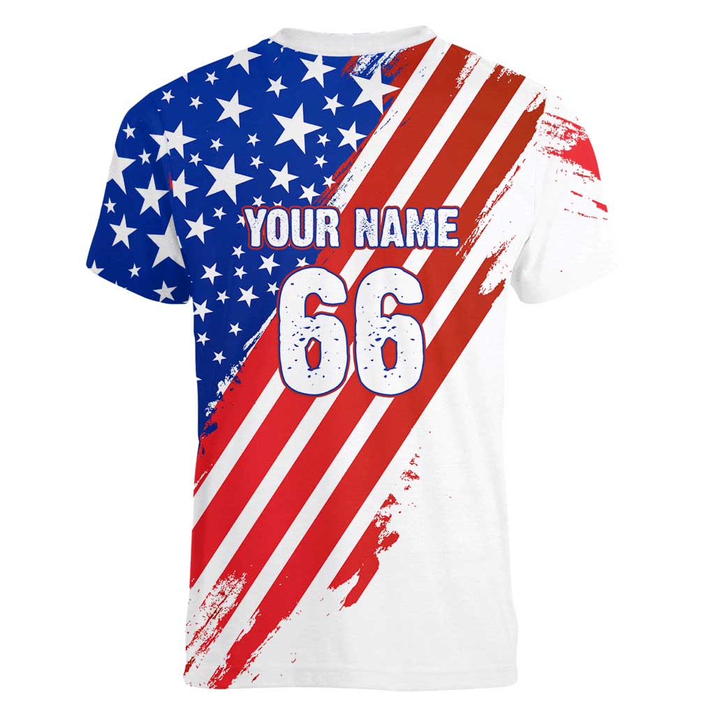 Custom Patriotic Motocross Women V-Neck T-Shirt with American Flag - Wonder Print Shop
