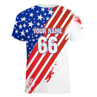 Custom Patriotic Motocross Women V-Neck T-Shirt with American Flag - Wonder Print Shop