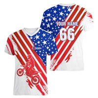 Custom Patriotic Motocross Women V-Neck T-Shirt with American Flag - Wonder Print Shop