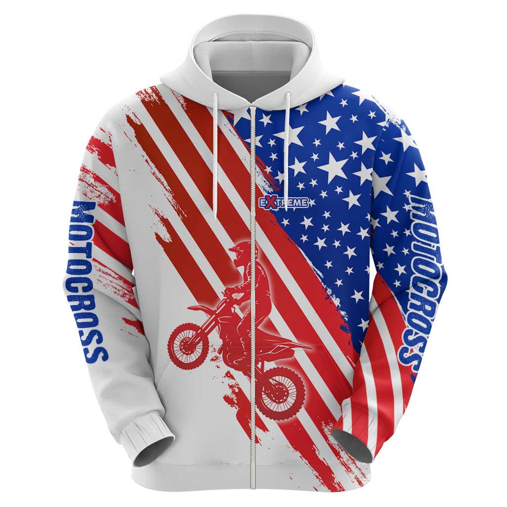 Custom Patriotic Motocross Zip Hoodie with American Flag - Wonder Print Shop