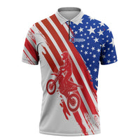 Custom Patriotic Motocross Zipper Polo Shirt with American Flag - Wonder Print Shop