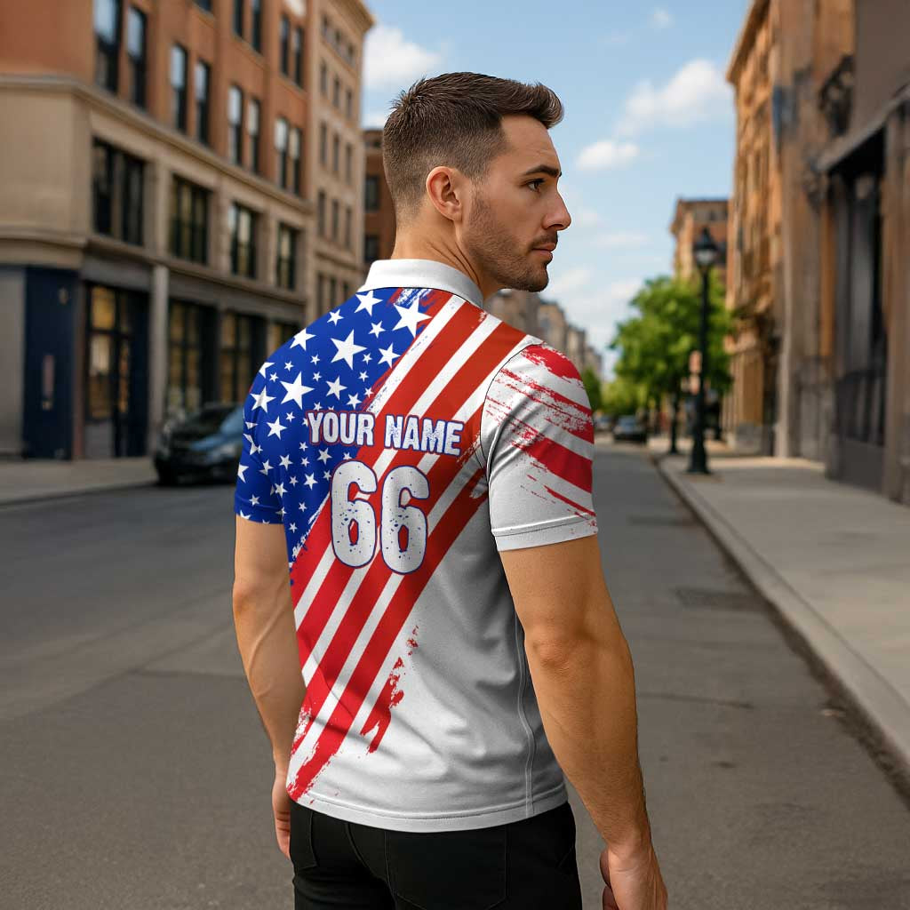 Custom Patriotic Motocross Zipper Polo Shirt with American Flag - Wonder Print Shop